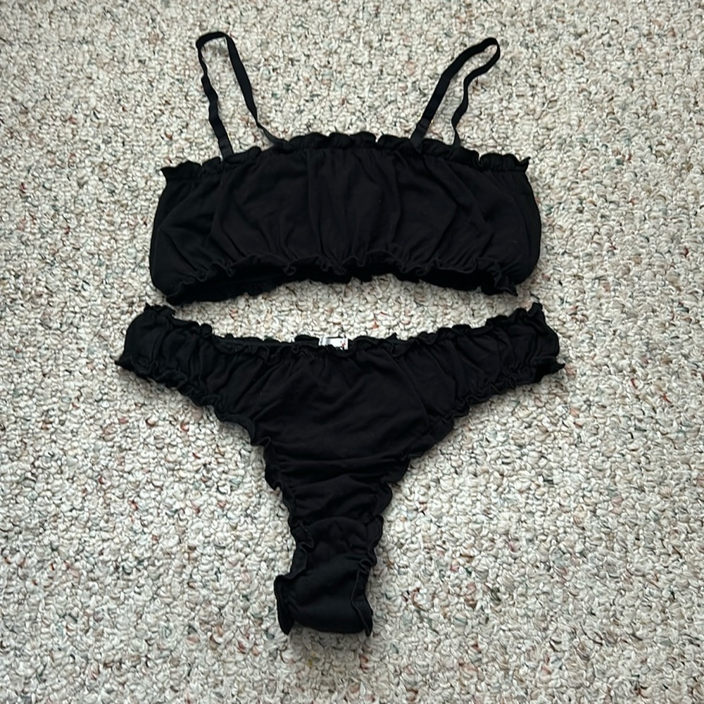 Black ruffle bandeau + cheeky underwear set